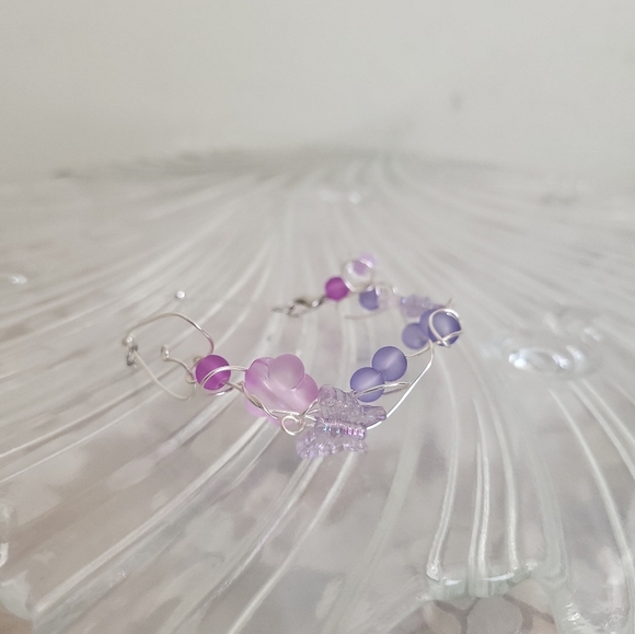 Silver Plated Holographic Butterfly Frosted Glass Wire Ball Chain Bracelet - Picture 5 of 14